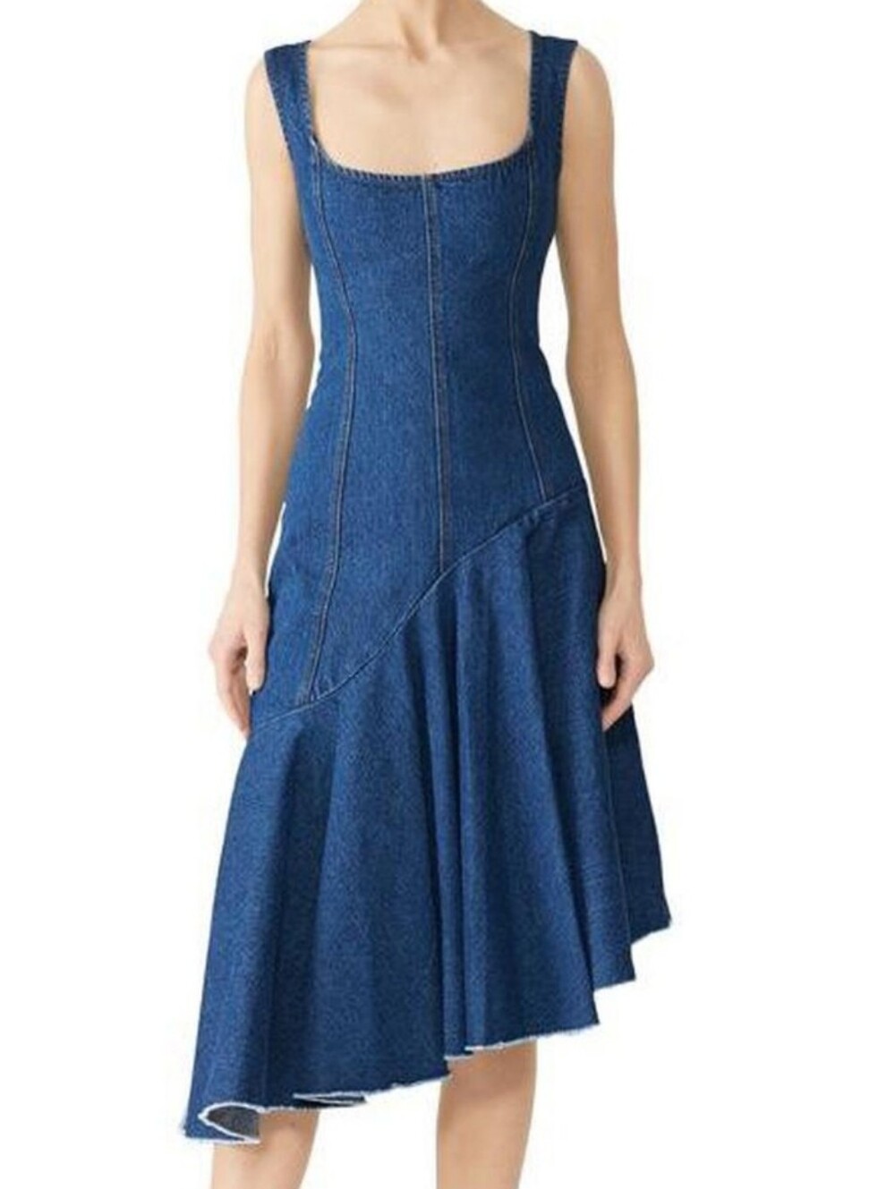 Solace London Lewis Denim Dress featuring a distinct asymmetric paneled hem Sz 8